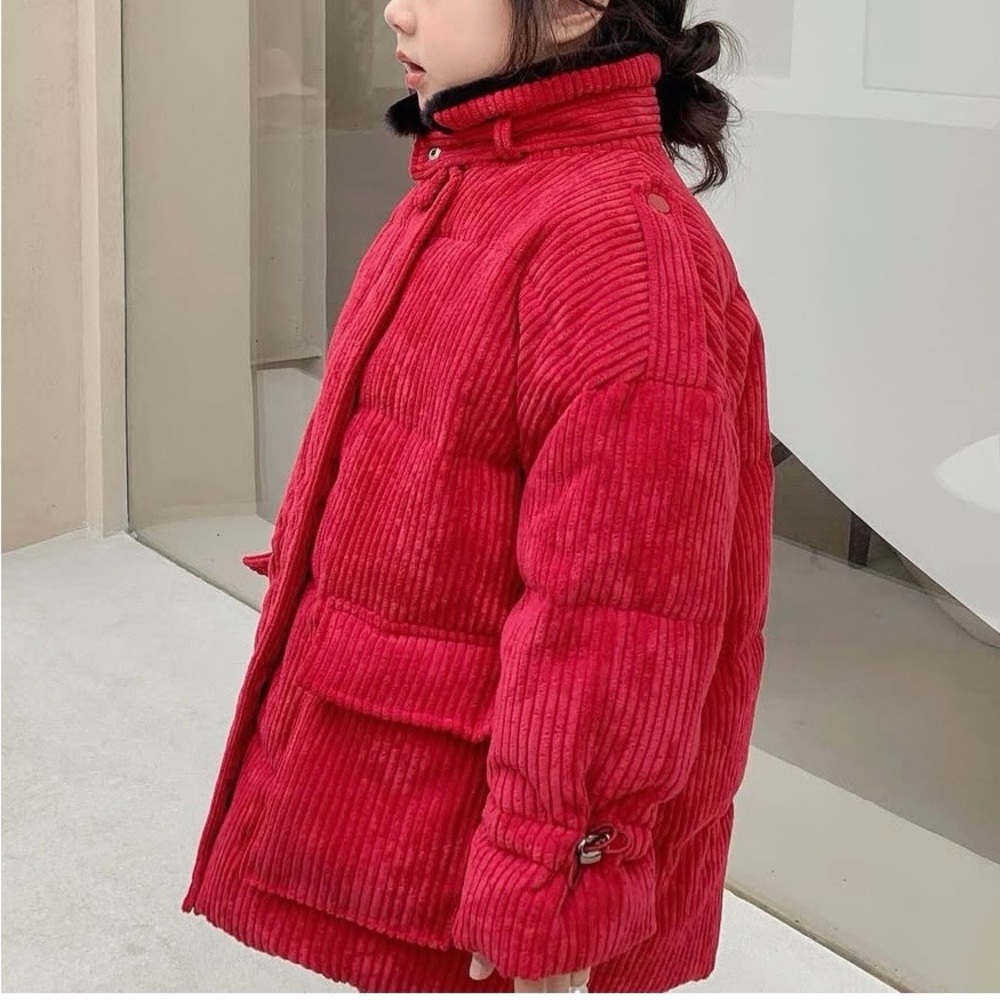 Red Corduroy Jacket with Black Collar